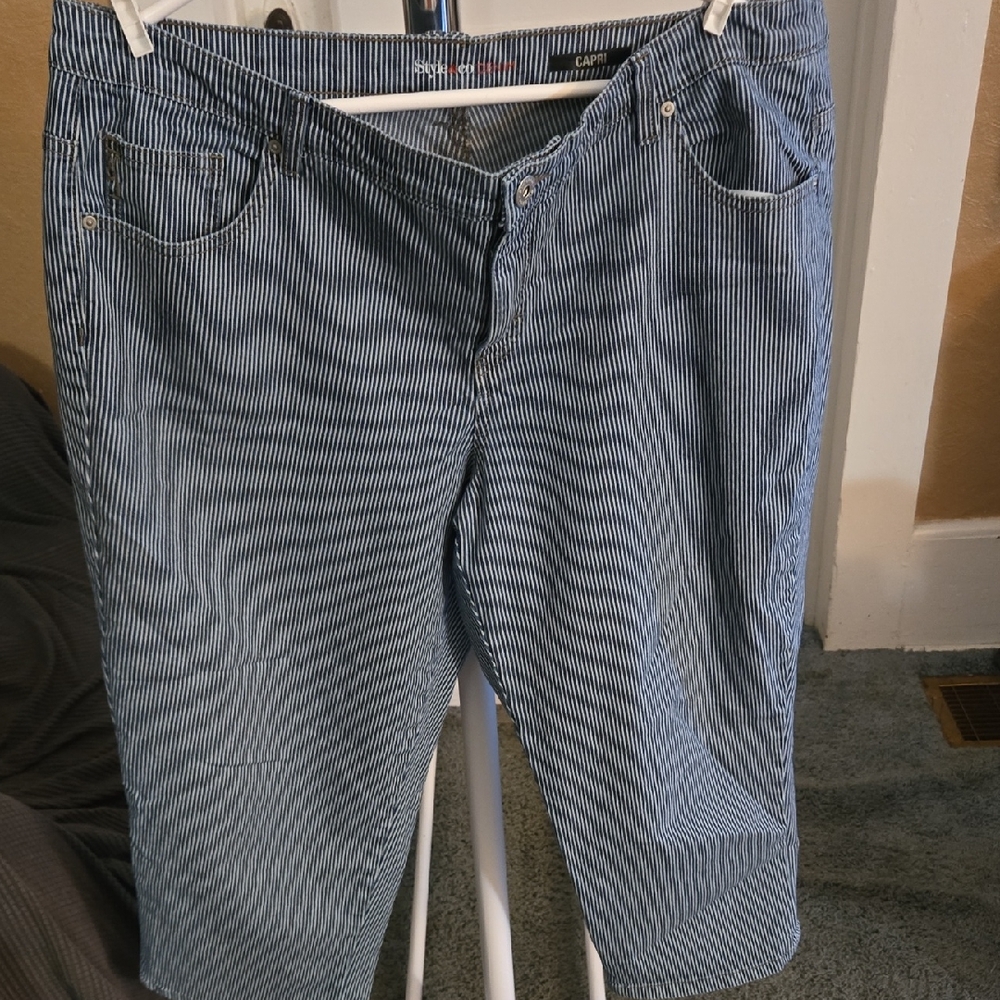 Blue Striped Capri